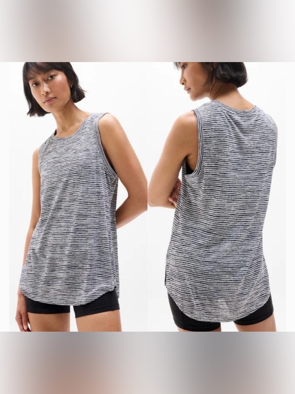 Athleta Breezy Black & White Stripe Curved Hem Tank Top Small